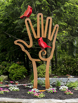 Landscape Sculpture - Dale Rogers: "Bird in Hand", Cor-Ten Steel with painted steel.