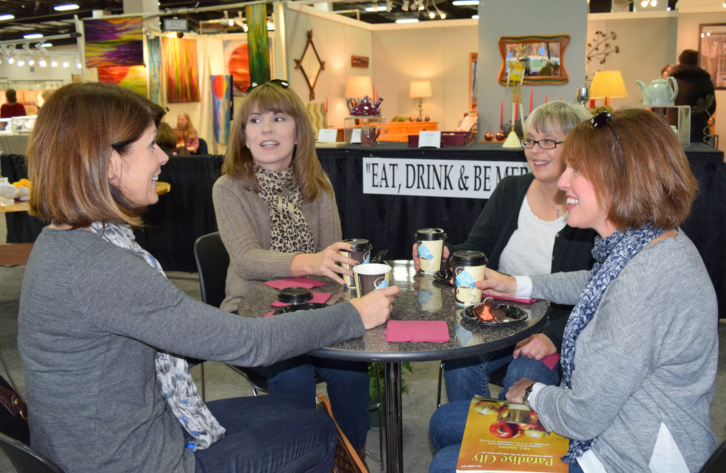 Friends visit in the Sculpture Cafe