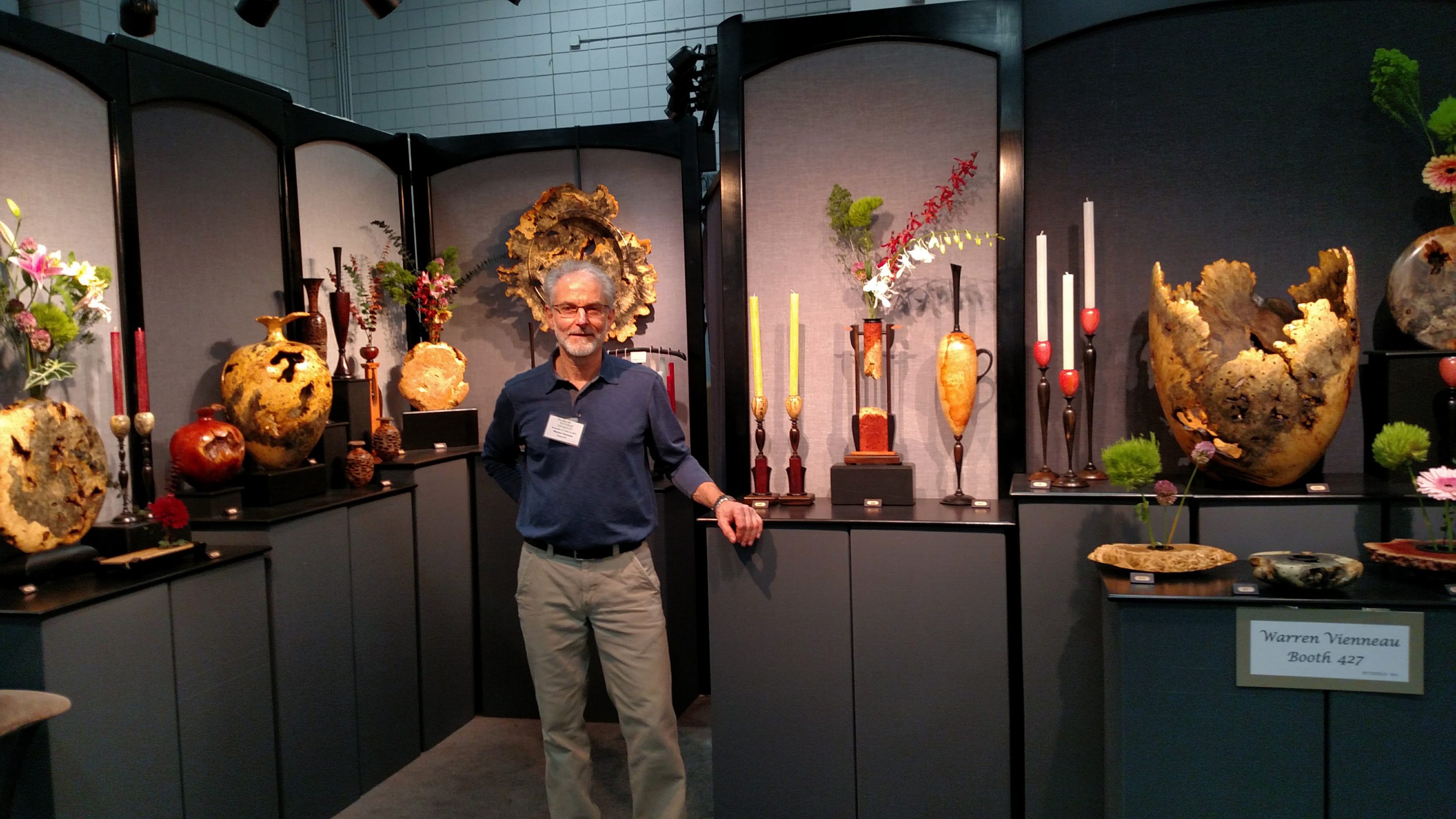 Woodworker Warren Vienneau is strongly influenced by the natural form that he sees in the materials he uses. Blending smooth turned lines with the voids and natural edges characteristic of different burl woods is his trademark. “My focus as an artist is to create a finished piece which shows the work of my hand while preserving some of the natural beauty that was already there. The excitement of revealing colors, figure and form hidden beneath the rugged surfaces keeps my enthusiasm alive.” Wood; Pittsfield; MA; 01201