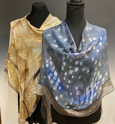 gold Hand painted silk jacquard scarf